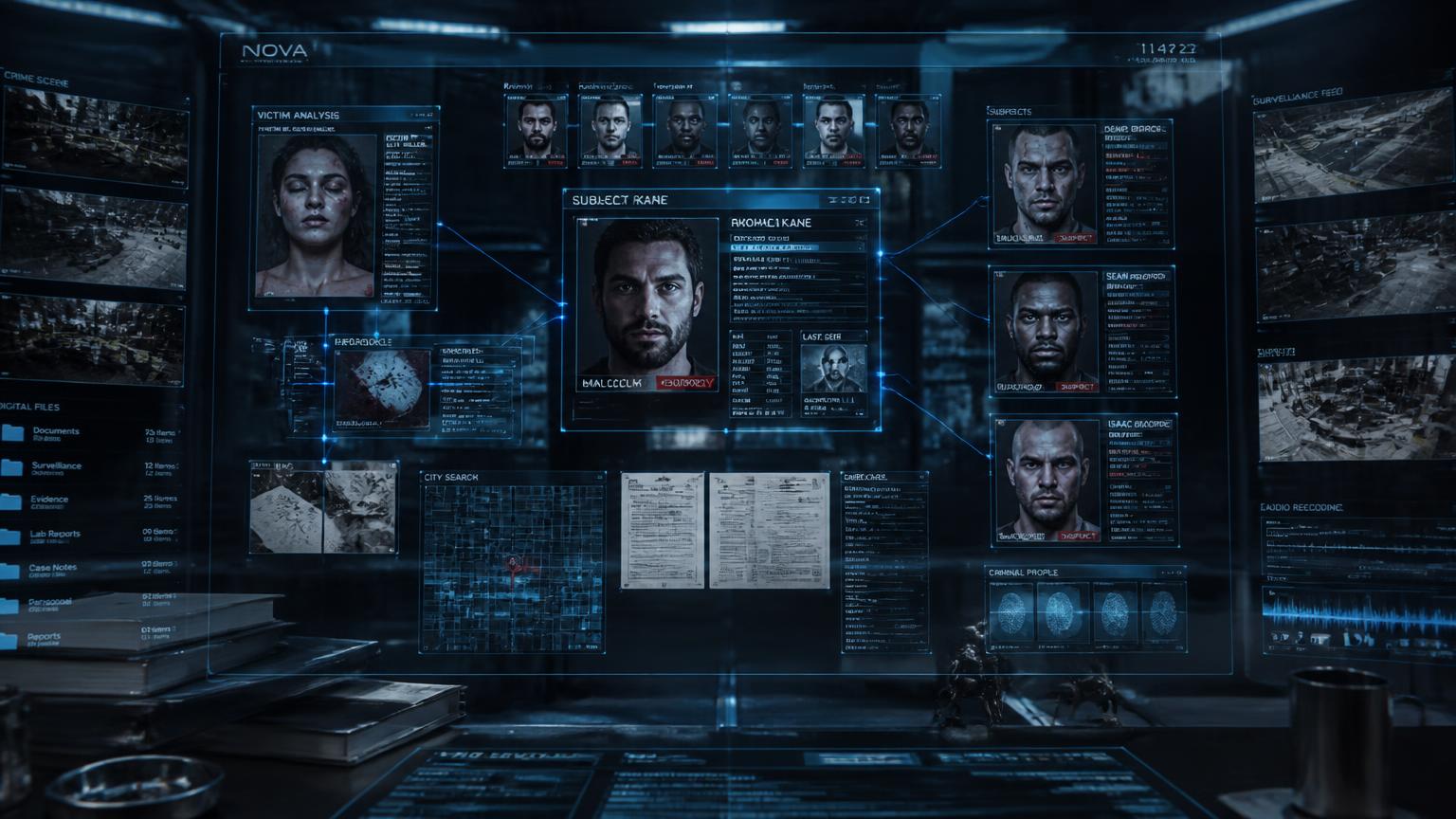 Painel holográfico de investigação policial